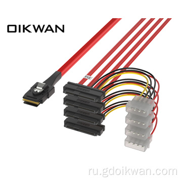 Minisas SFF-8087 до 4SFF-8482 с кабелем 4P Red Cable SFF-8482